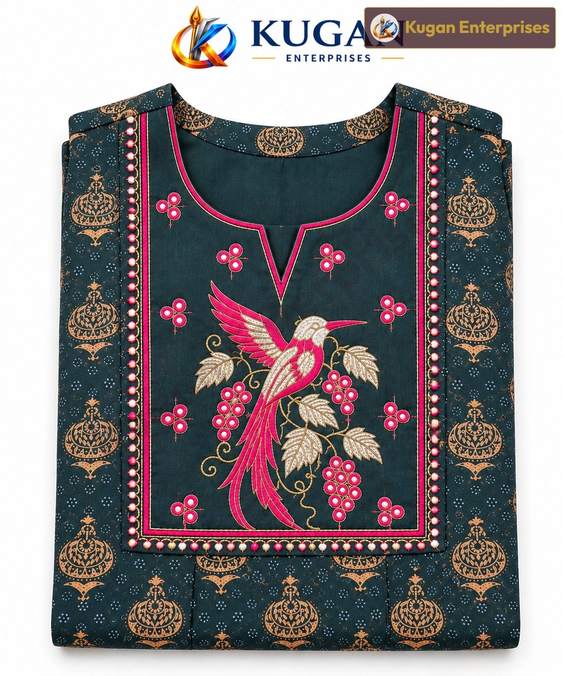 Charcoal Blue Rayon Bird Embroidery Umbrella Dress