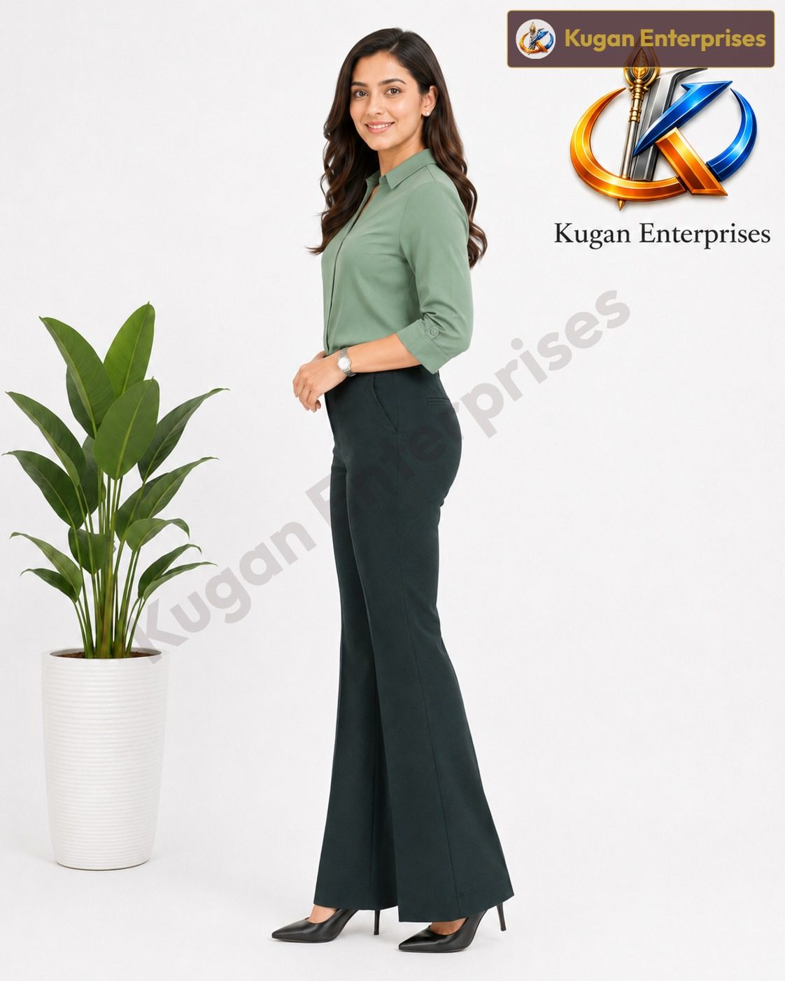 Women’s Dark-Green High-Waist Barbie Bootcut Formal Pant