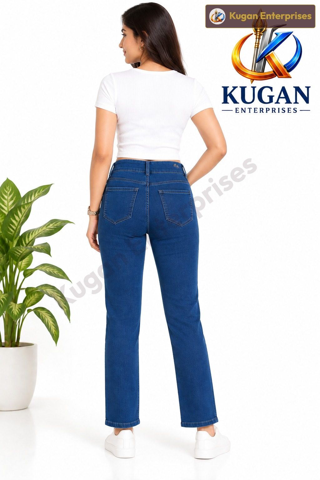Women’s Blue 3-Button Ankle-Length Stretch Jeans