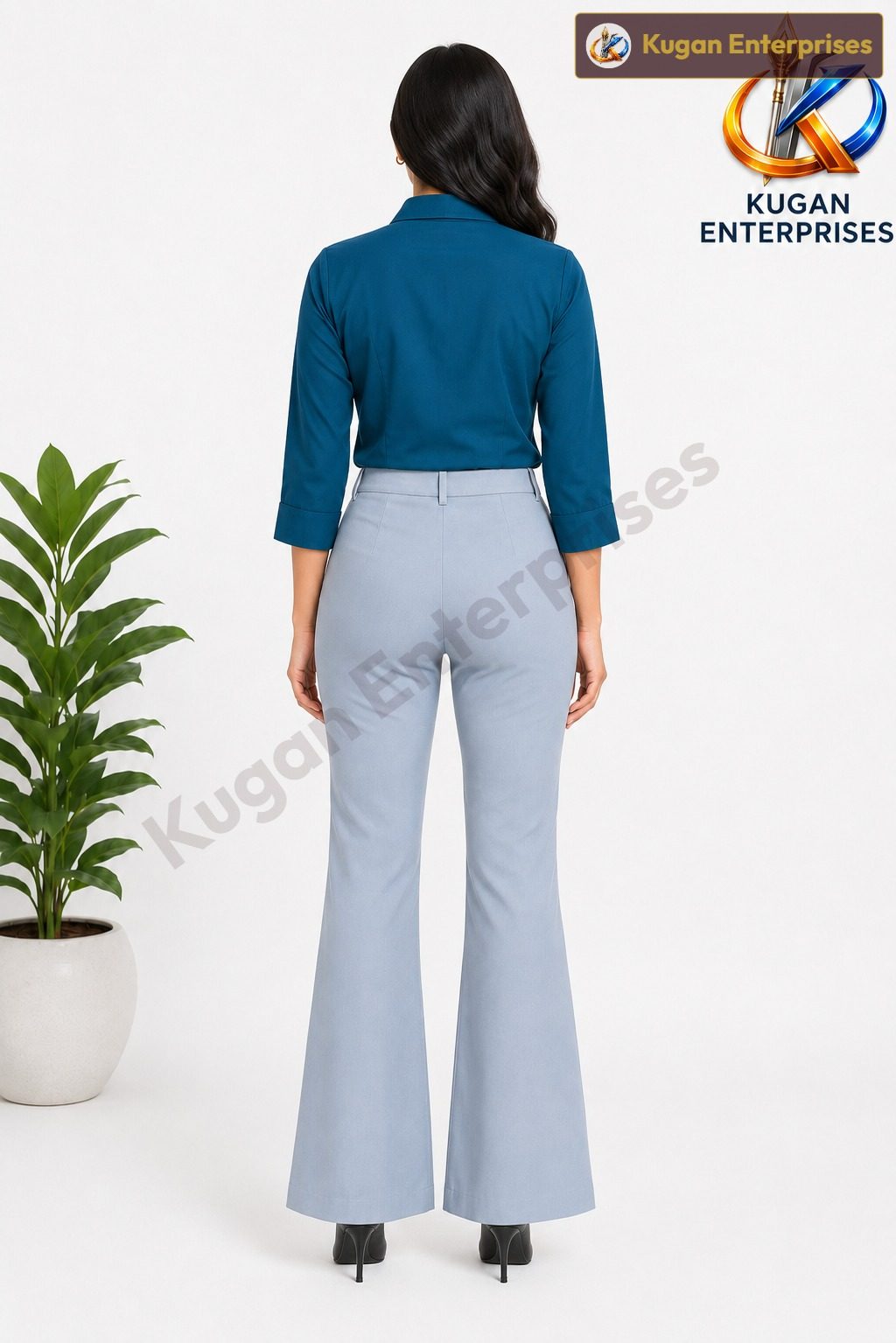 Women’s Light Blue-Grey High-Waist Barbie Bootcut Formal Pant