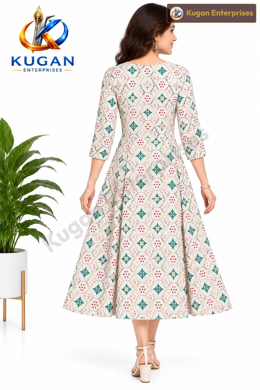 Ivory Rayon Floral Embroidered Umbrella Dress