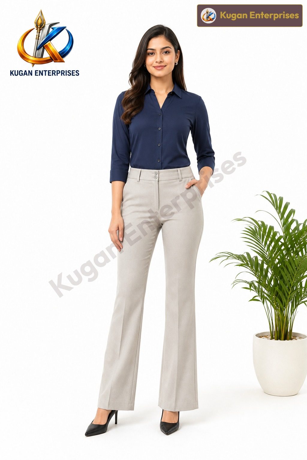 Women’s Light Beige High-Waist Barbie Bootcut Formal Pant