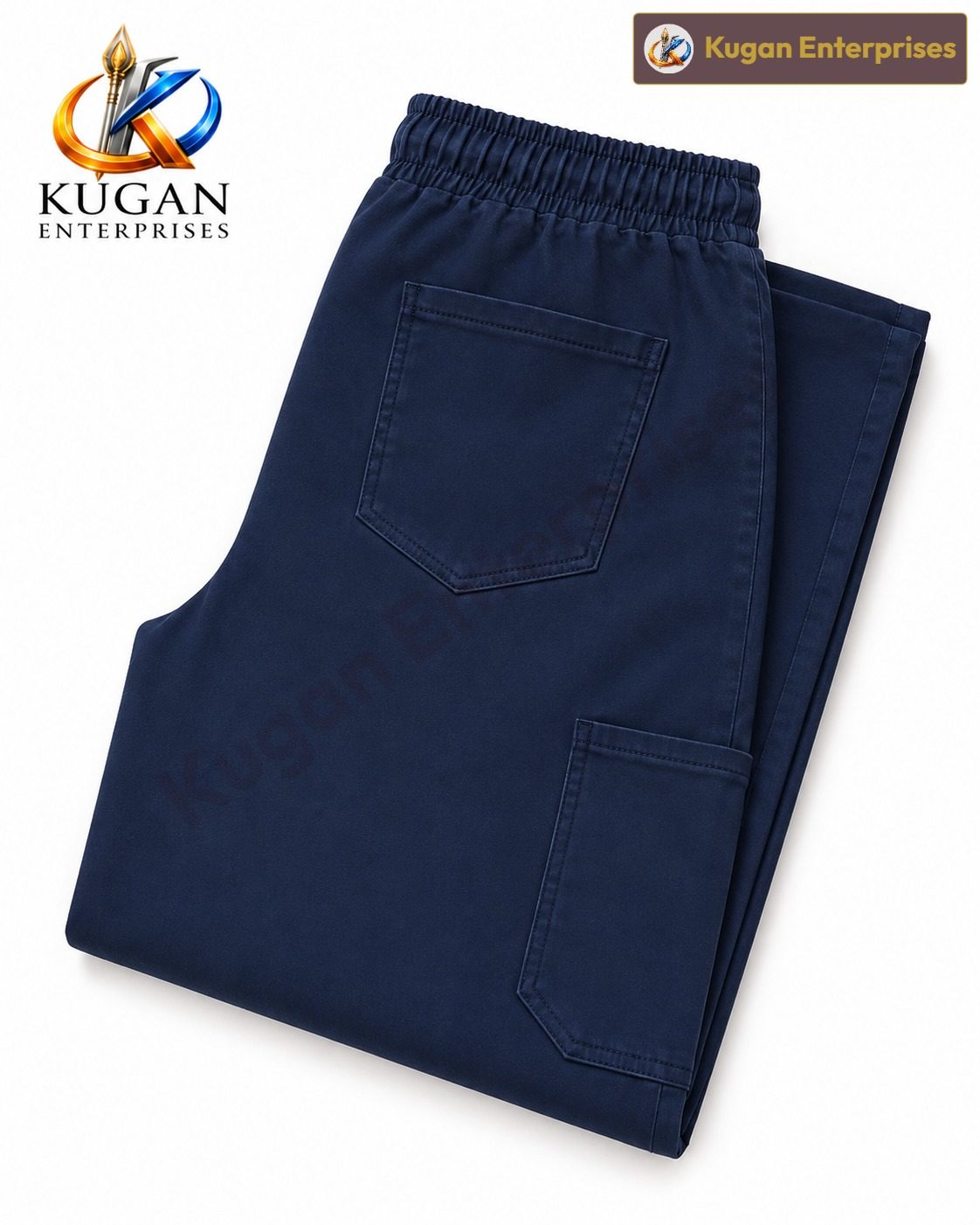 Women’s Dark Blue Cargo Baggy Pant with Elastic Waist & Utility Pockets