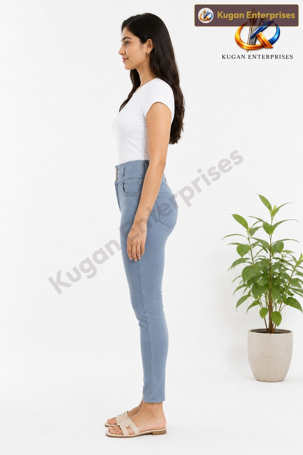 Sky Blue Triple-Button Ankle Jeans