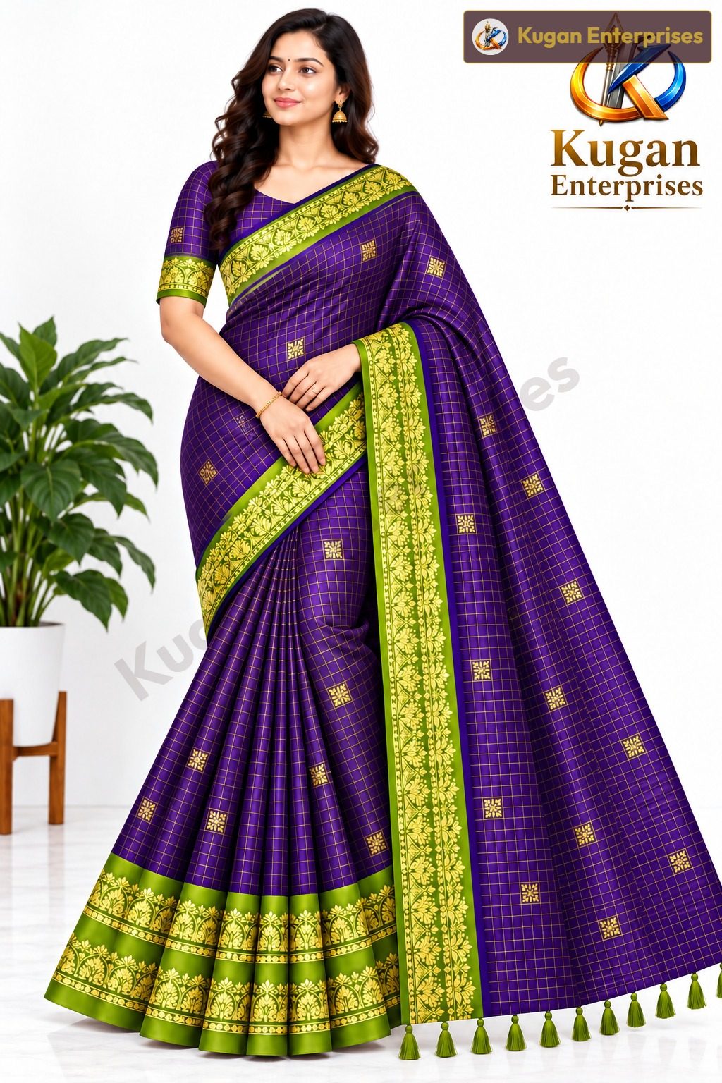 Royal Purple and Chartreuse Green Traditional Saree