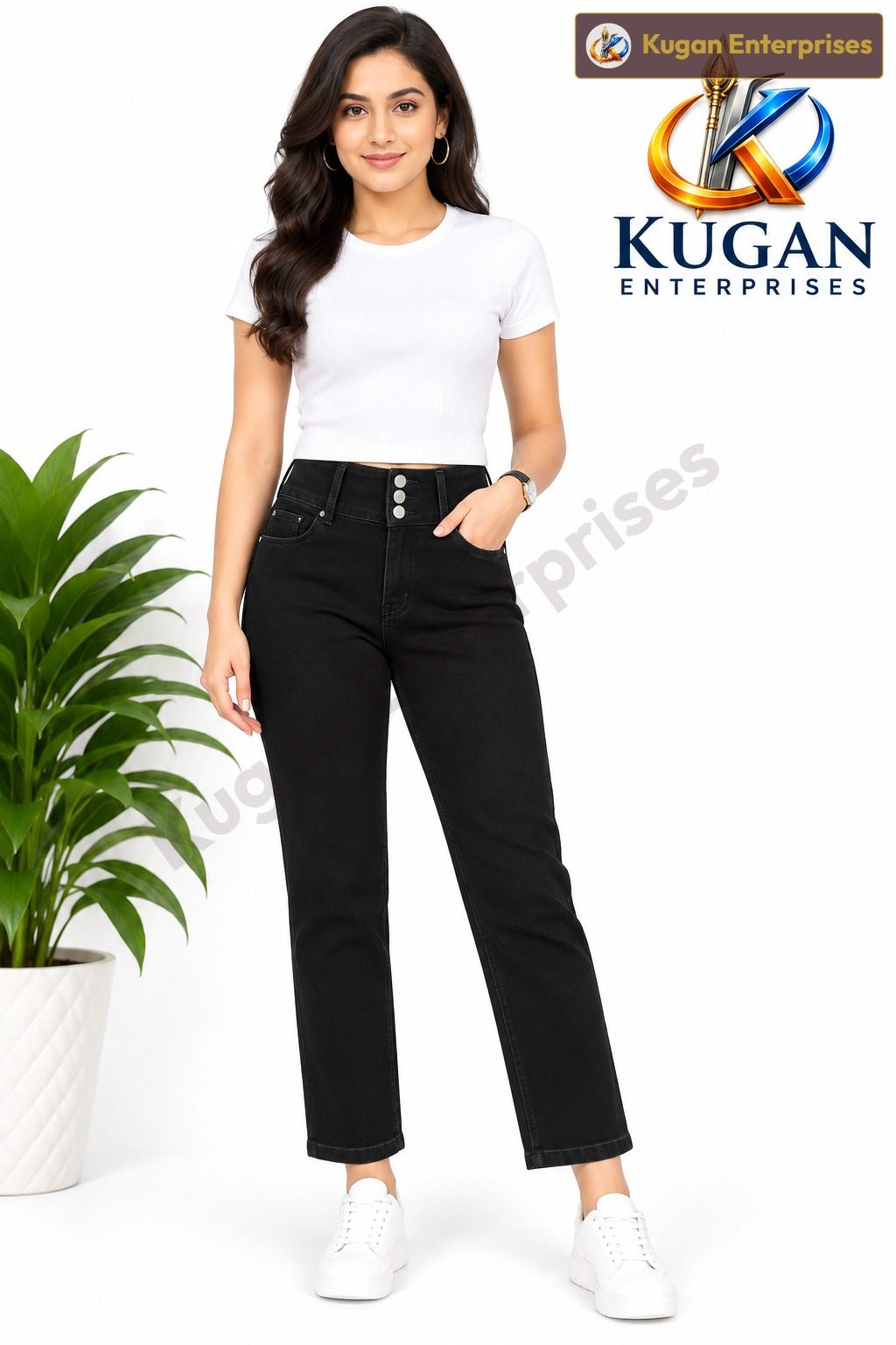 Women’s Black 3-Button Ankle-Length Straight Fit Jeans