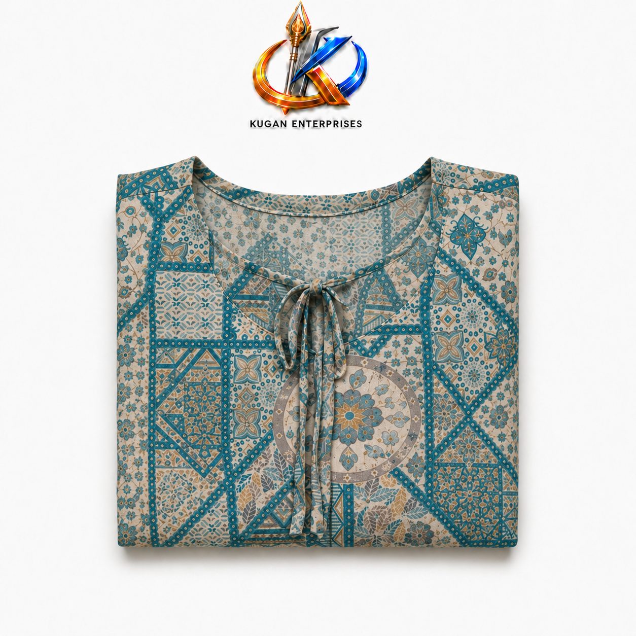 Teal Mosaic Frilled Umbrella Dress