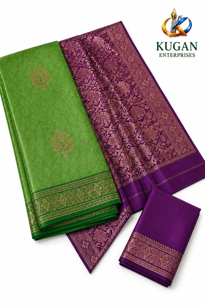 Green & Purple Zari Woven Saree