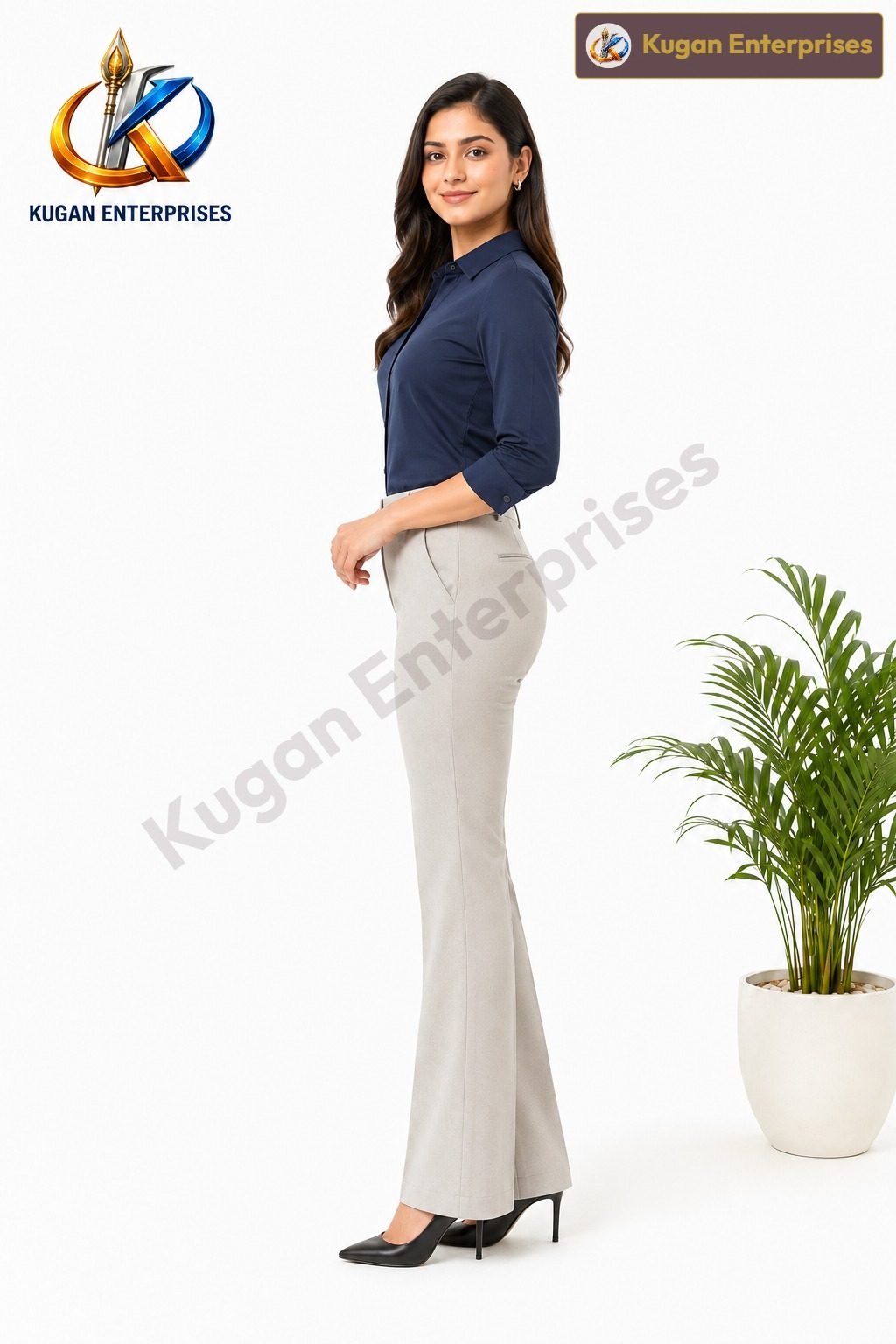 Women’s Light Beige High-Waist Barbie Bootcut Formal Pant