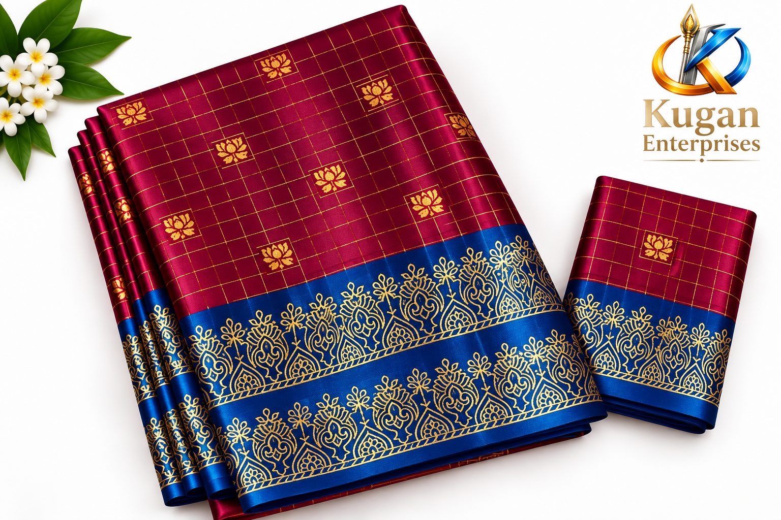 Deep Wine and Royal Blue Traditional Printed Saree