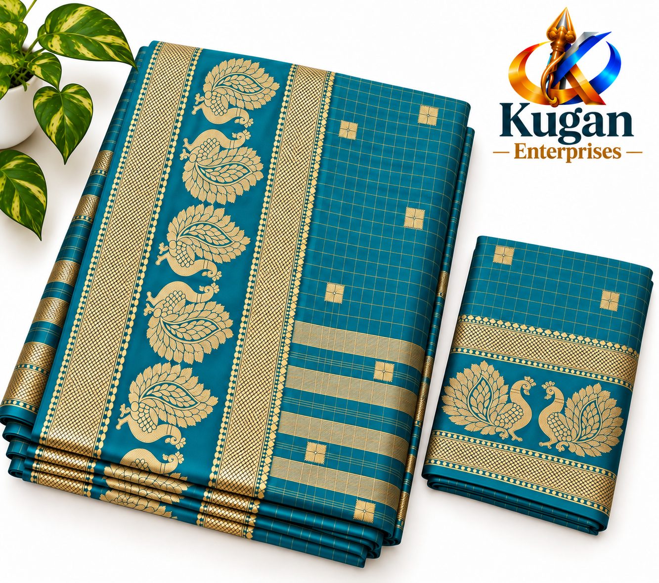 Rama Green Gold Zari Peacock Silk Saree