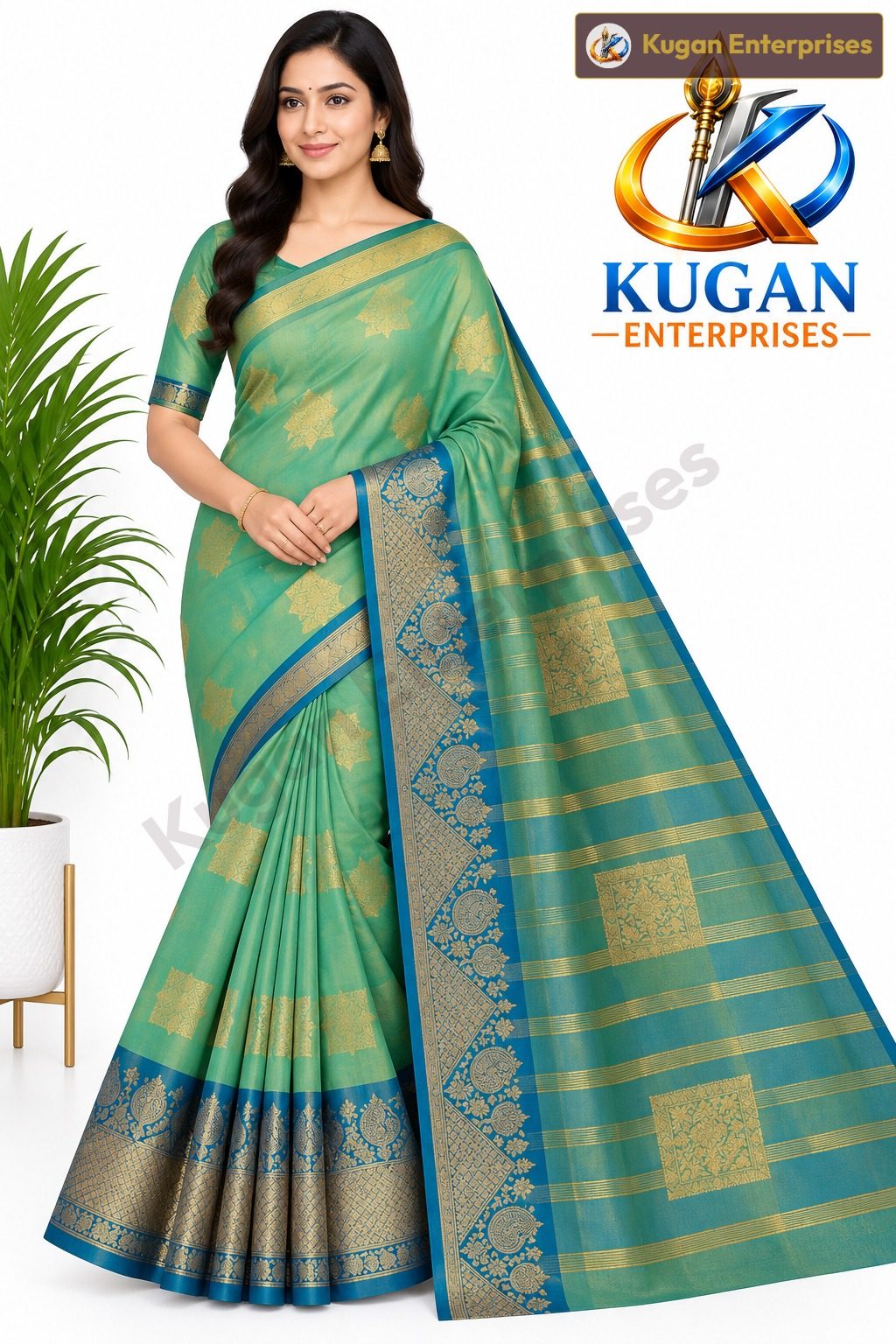 Sea Green Gold Zari Designer Silk Saree