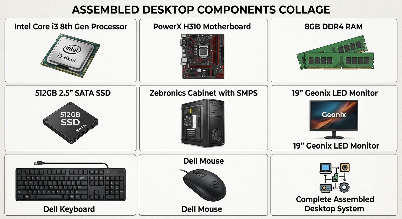 Assembled Desktop PC – Intel Core i3 / i5 8th Gen | 8GB / 16GB RAM | 256 / 512GB SSD | 19" Monitor