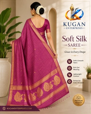 Premium Soft Silk Saree – Magenta with Gold Zari Peacock Border