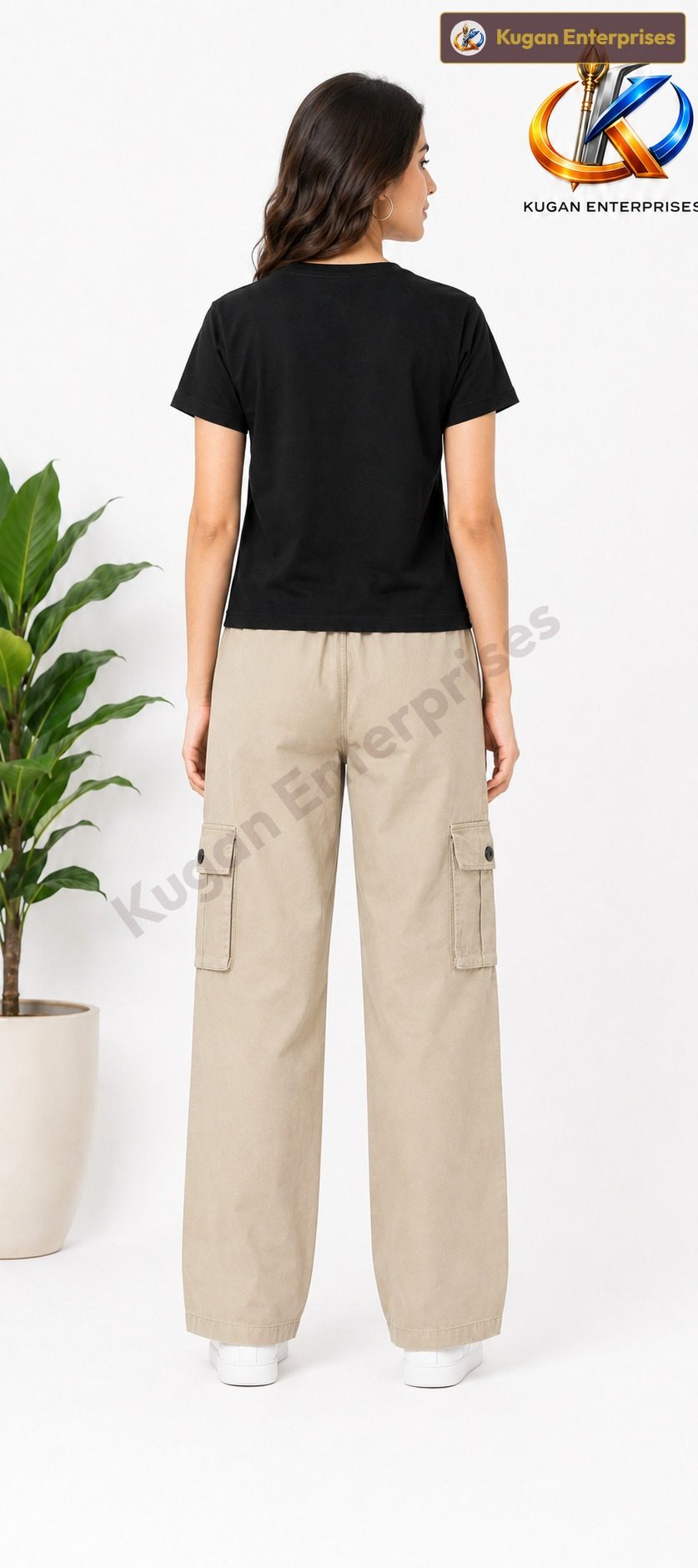 Women’s Beige Utility Cotton Cargo Pant