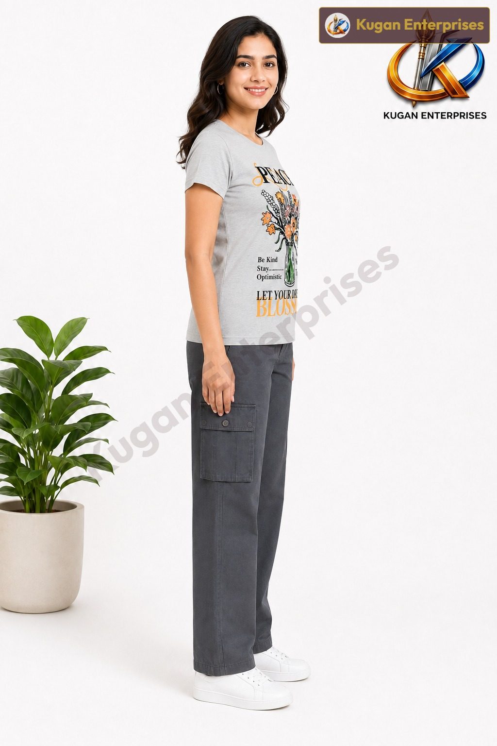 Women’s Dark-Grey Utility Cotton Cargo Pant
