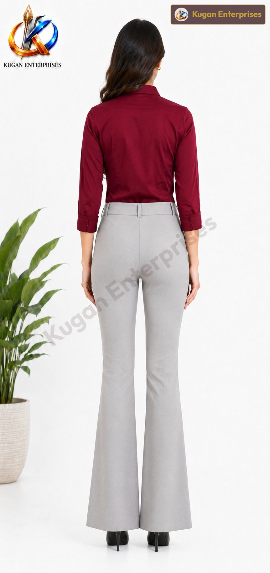 Women’s Cool Grey-Beige High-Waist Barbie Bootcut Formal Pant