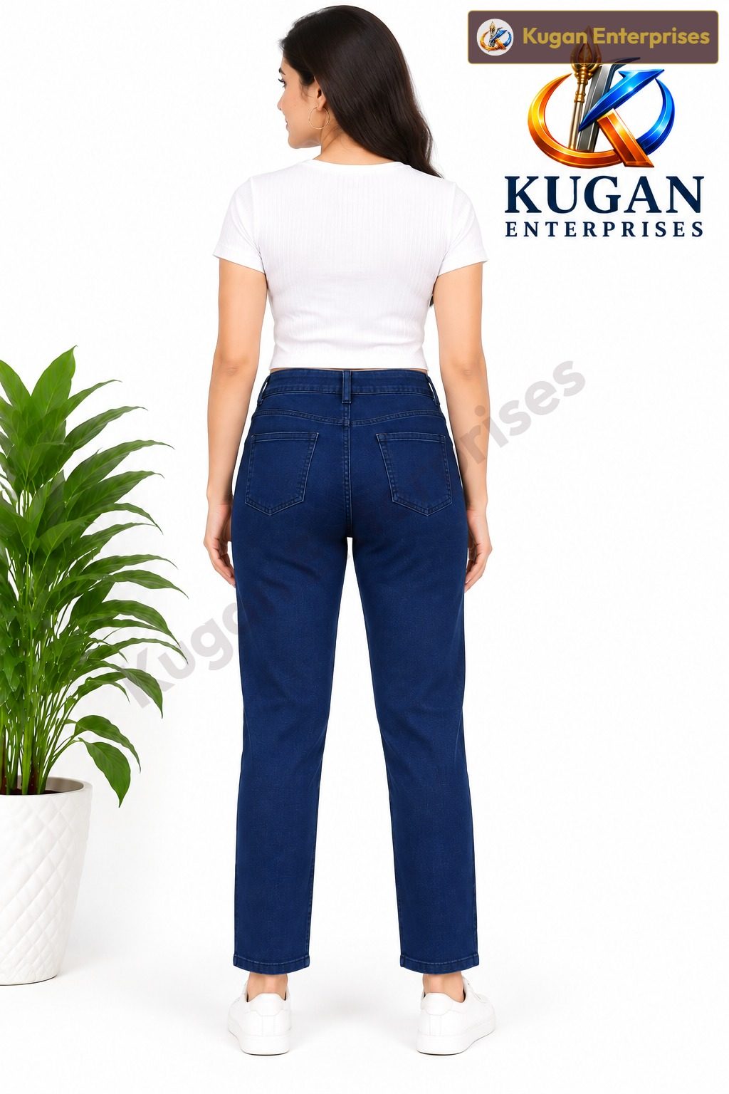 Dark Blue 3-Button Ankle-Length Straight Fit Jeans for Women