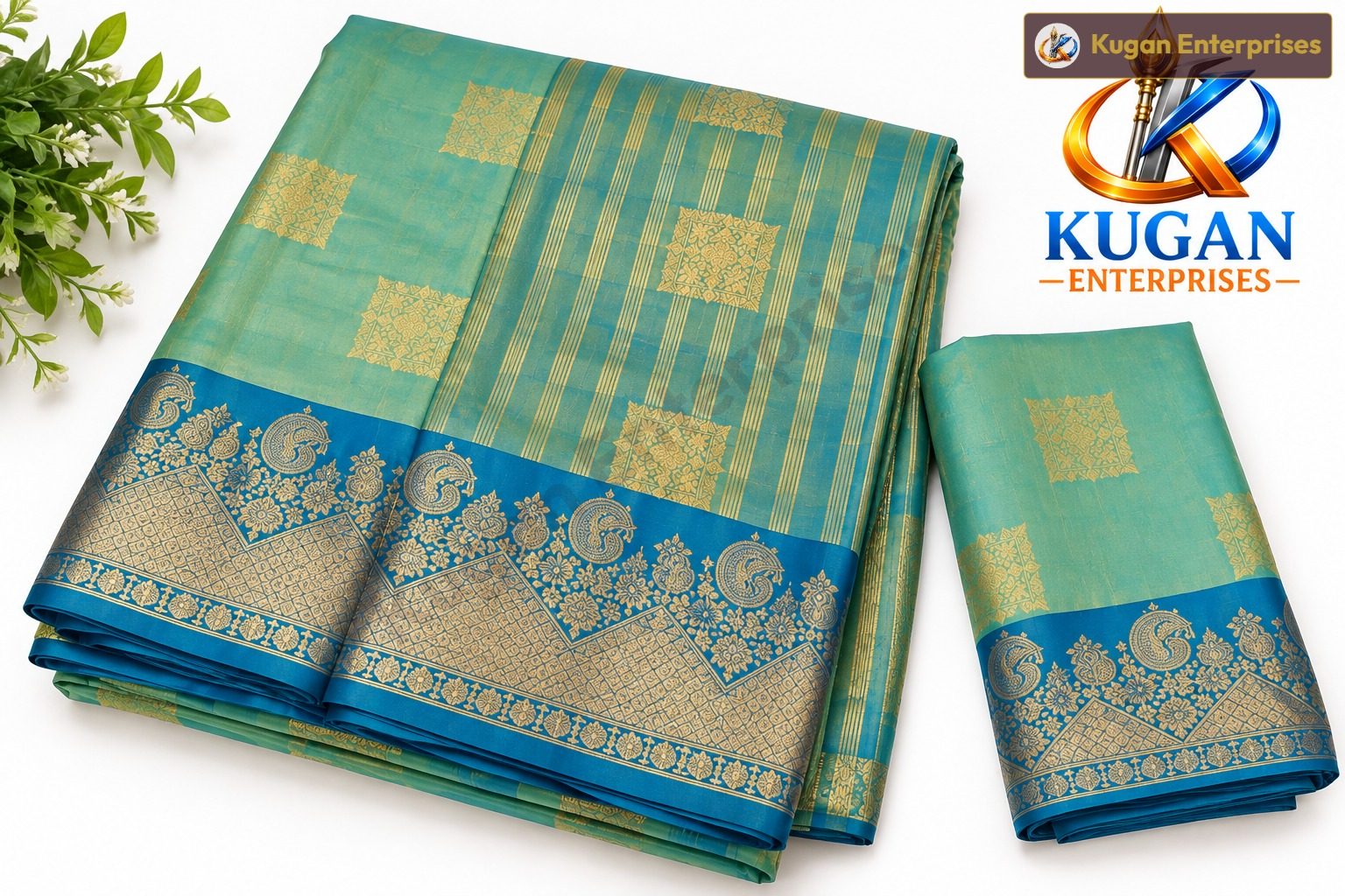 Sea Green Gold Zari Designer Silk Saree
