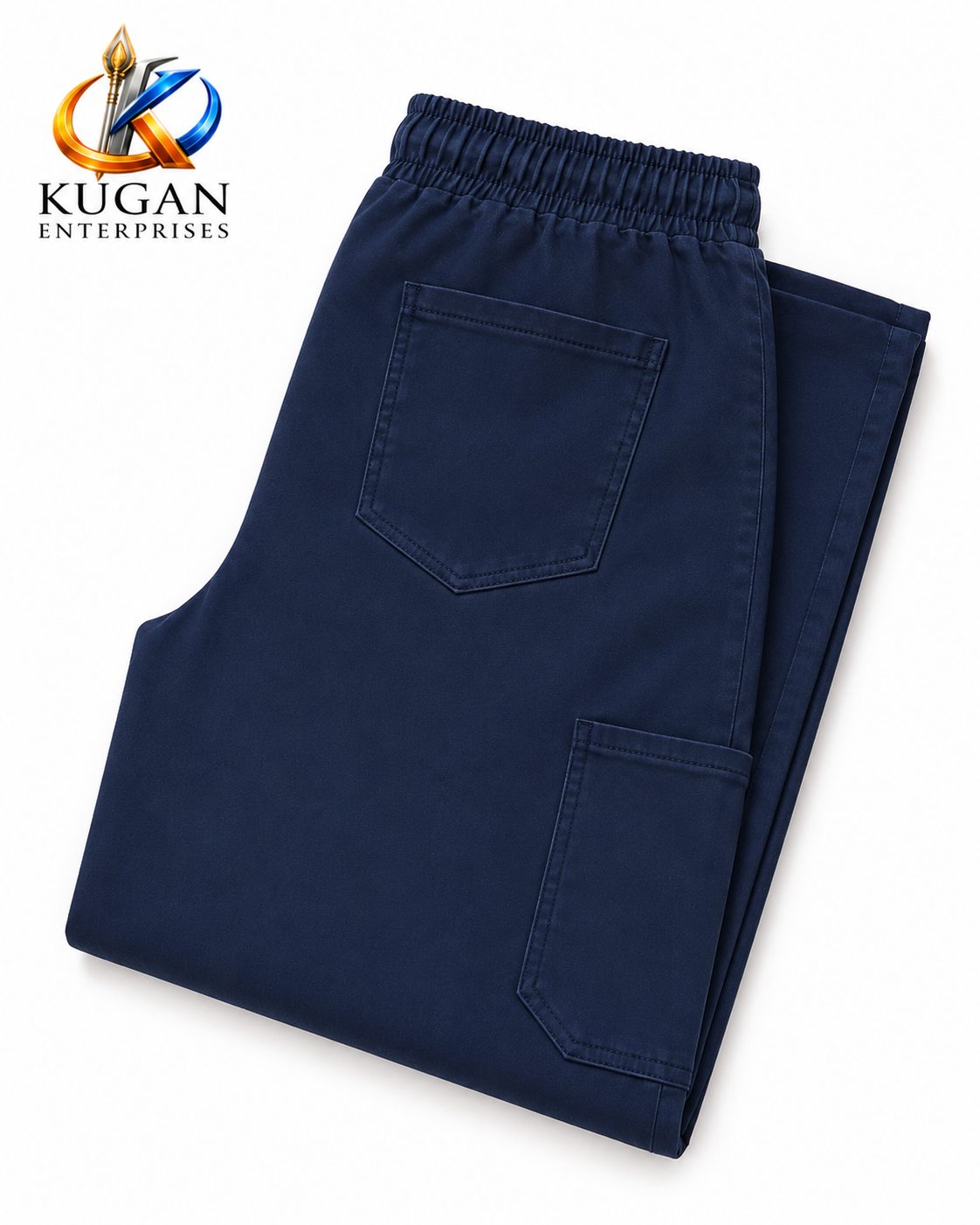 Women’s Dark Blue Cargo Baggy Pant with Elastic Waist & Utility Pockets