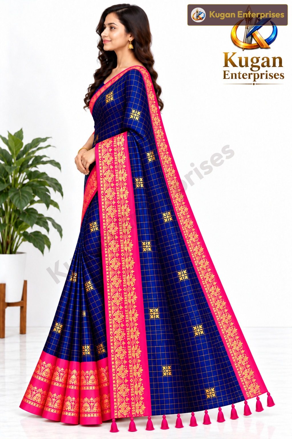 Royal Blue and Fuchsia Pink Traditional Printed Saree