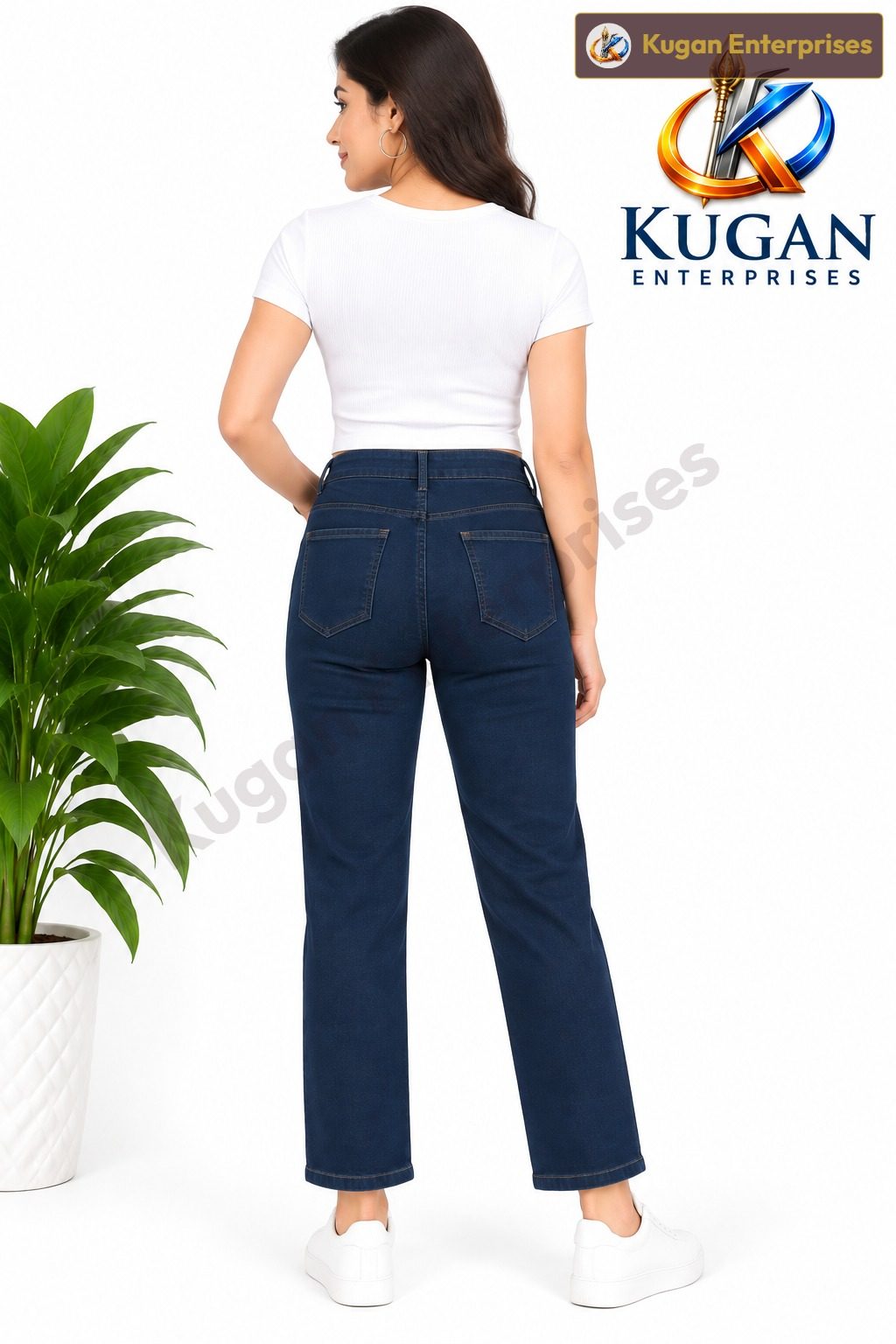 Women’s Dark Blue Lycra 3-Button Ankle-Length Straight Fit Jeans