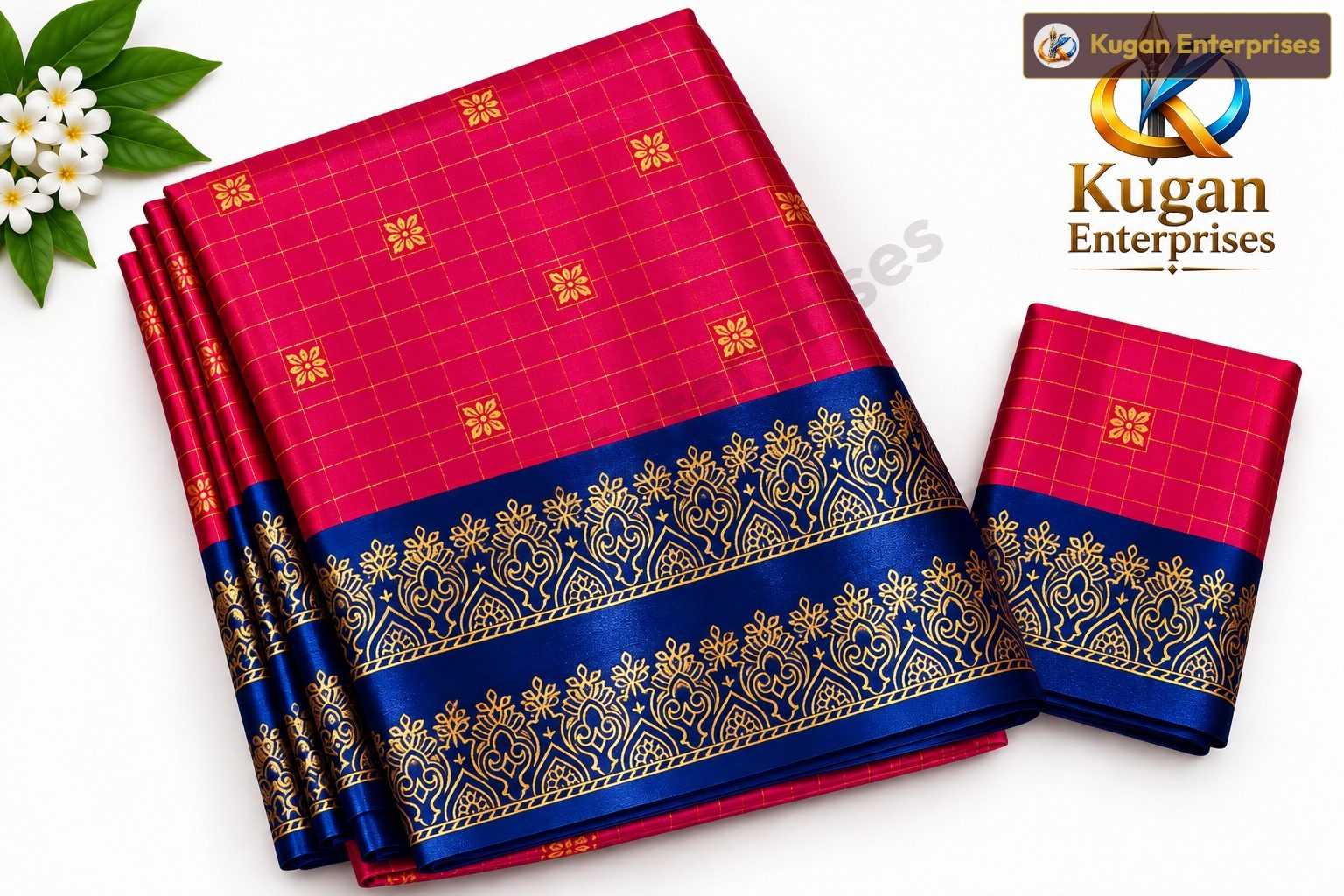 Rani Pink and Navy Blue Traditional Printed Saree