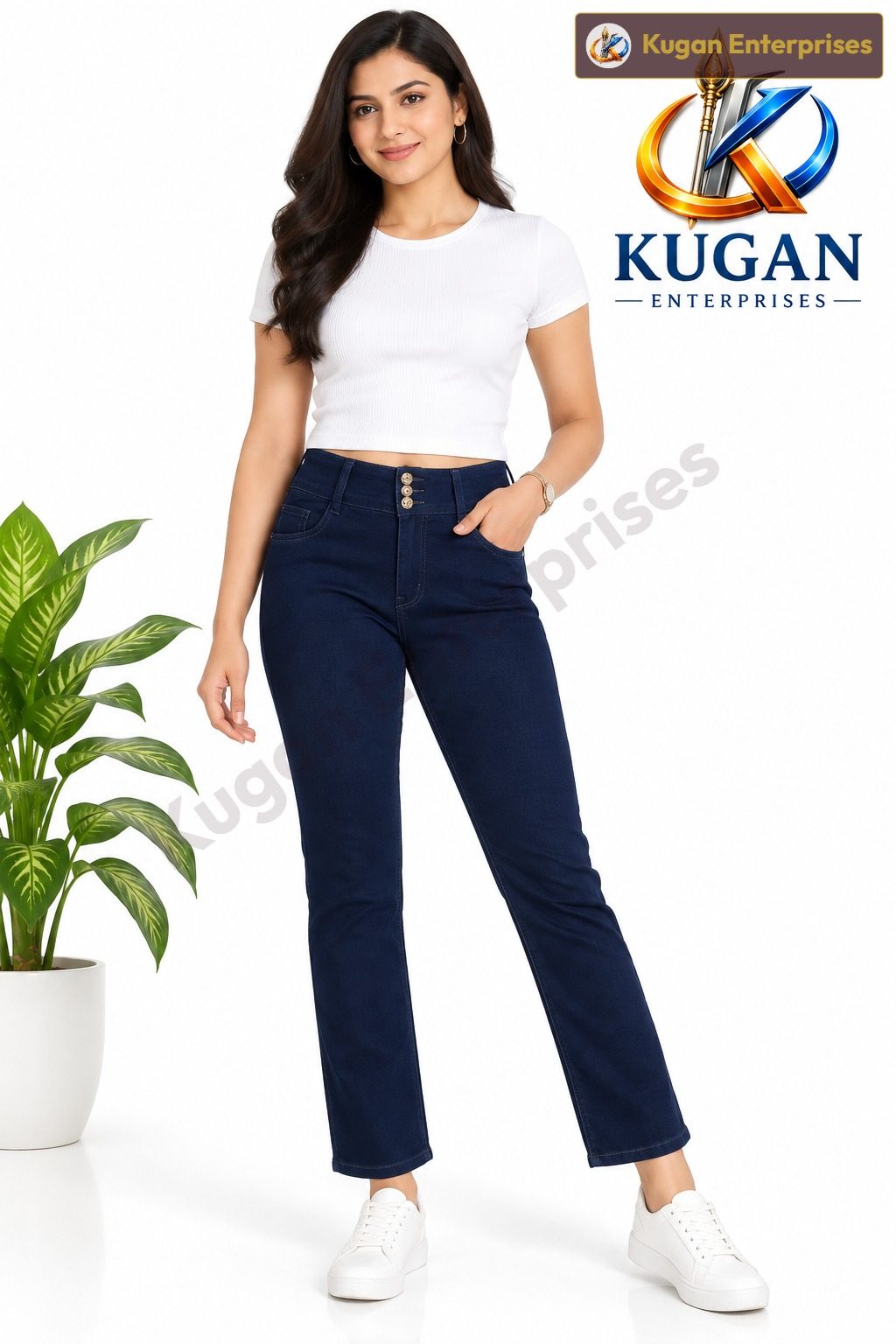 Women’s Dark Blue 3-Button Ankle-Length Jeans