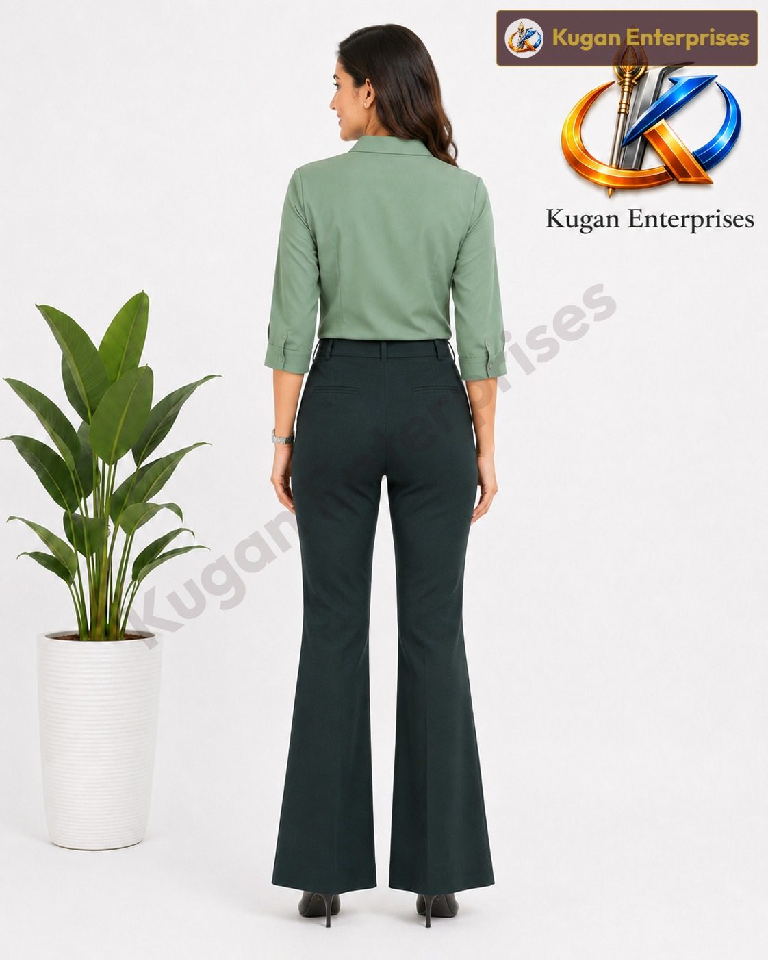 Women’s Dark-Green High-Waist Barbie Bootcut Formal Pant