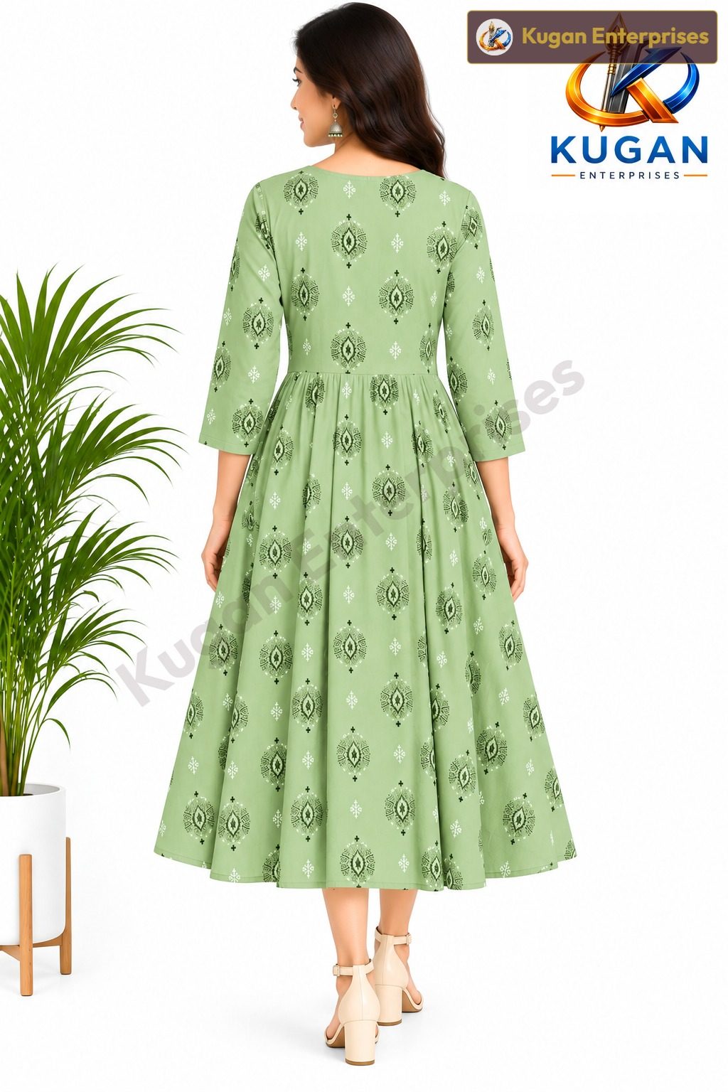 Sage Green Bird Embroidered Rayon Kurta Top