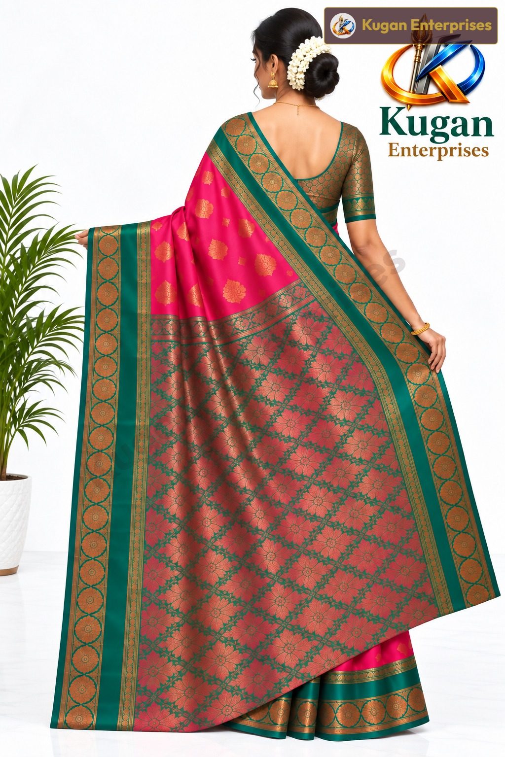 Rani Pink Greenish-Pink Copper Zari Woven Saree