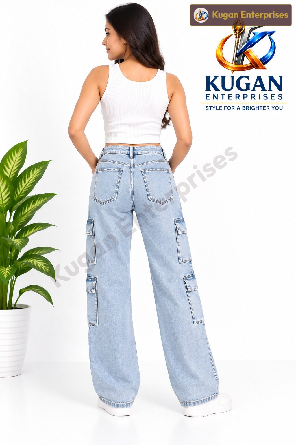 Light Blue Women’s Cargo Baggy Jeans