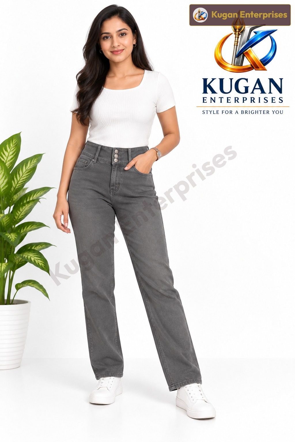 Grey Women’s Straight Fit Denim Jeans