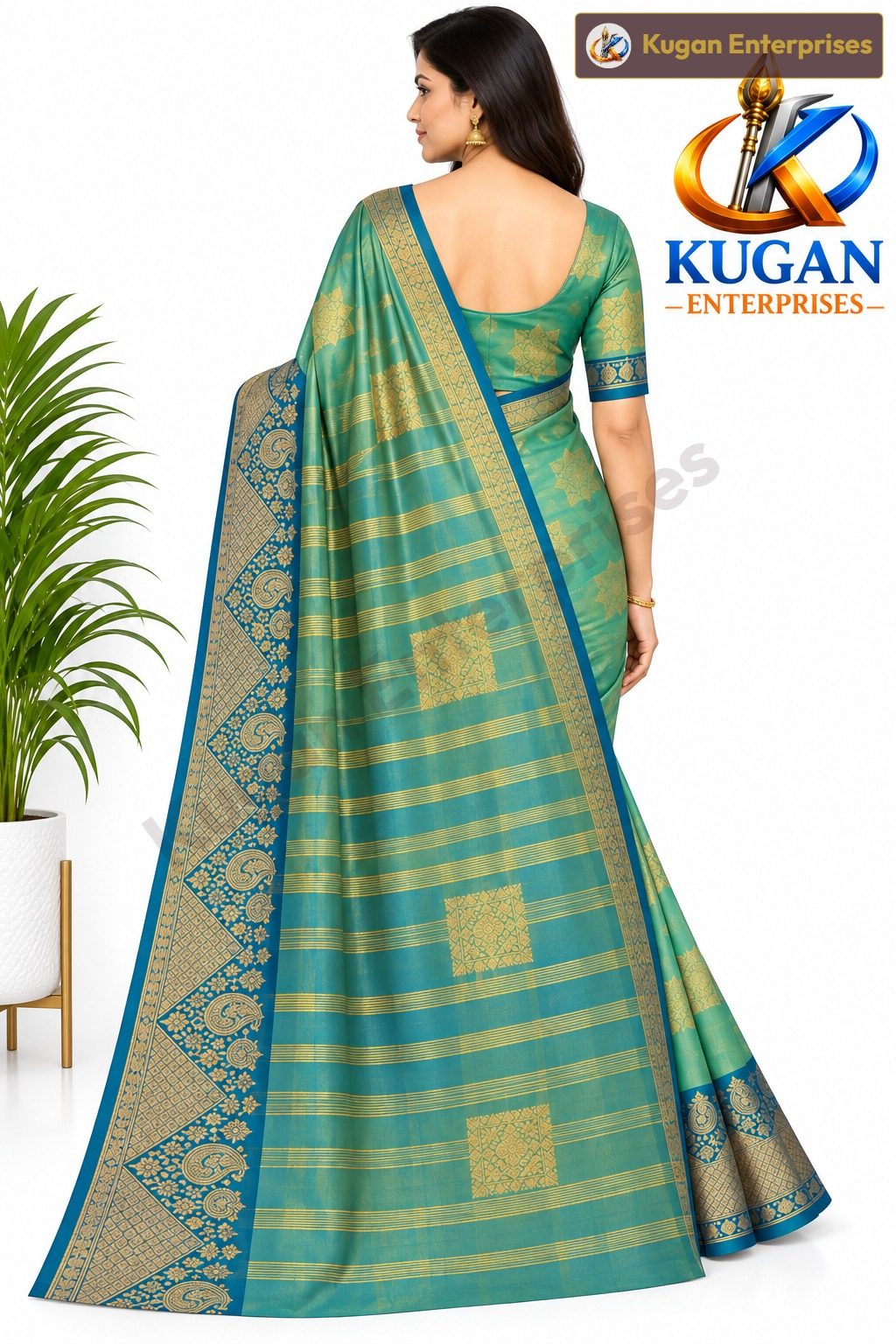 Sea Green Gold Zari Designer Silk Saree