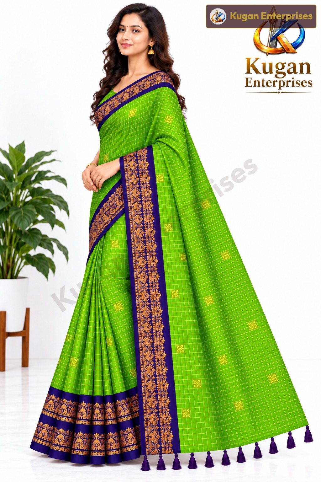 Parrot Green and Royal Purple Traditional Printed Saree