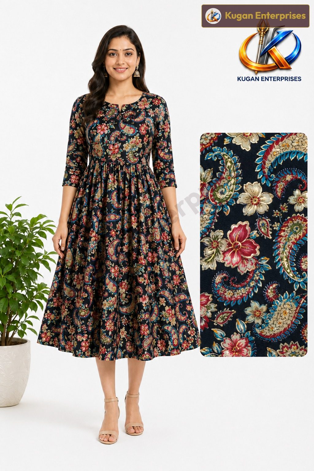 Midnight Paisley Umbrella Dress