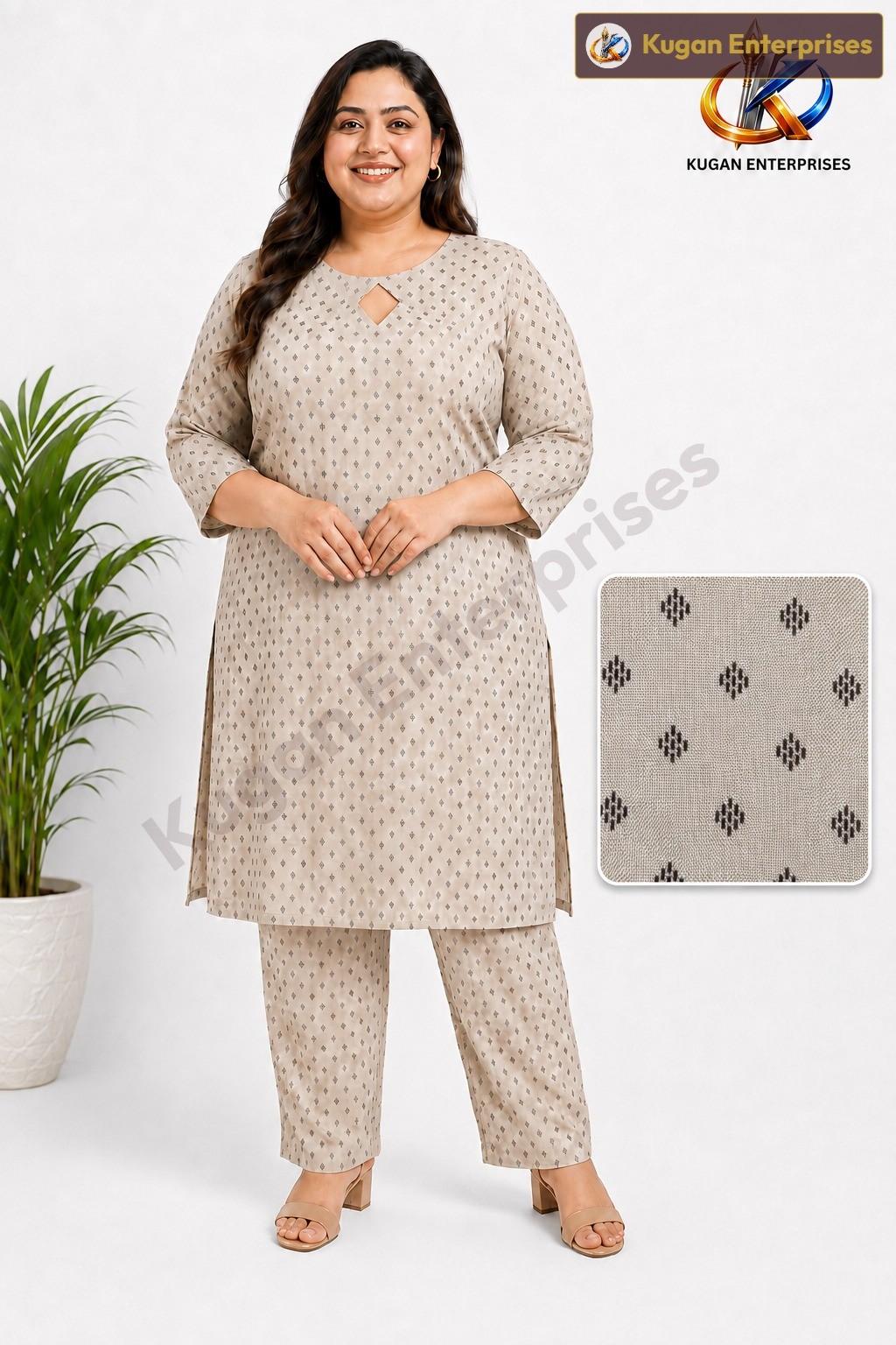 Stone Beige Diamond-Keyhole Kurta Set