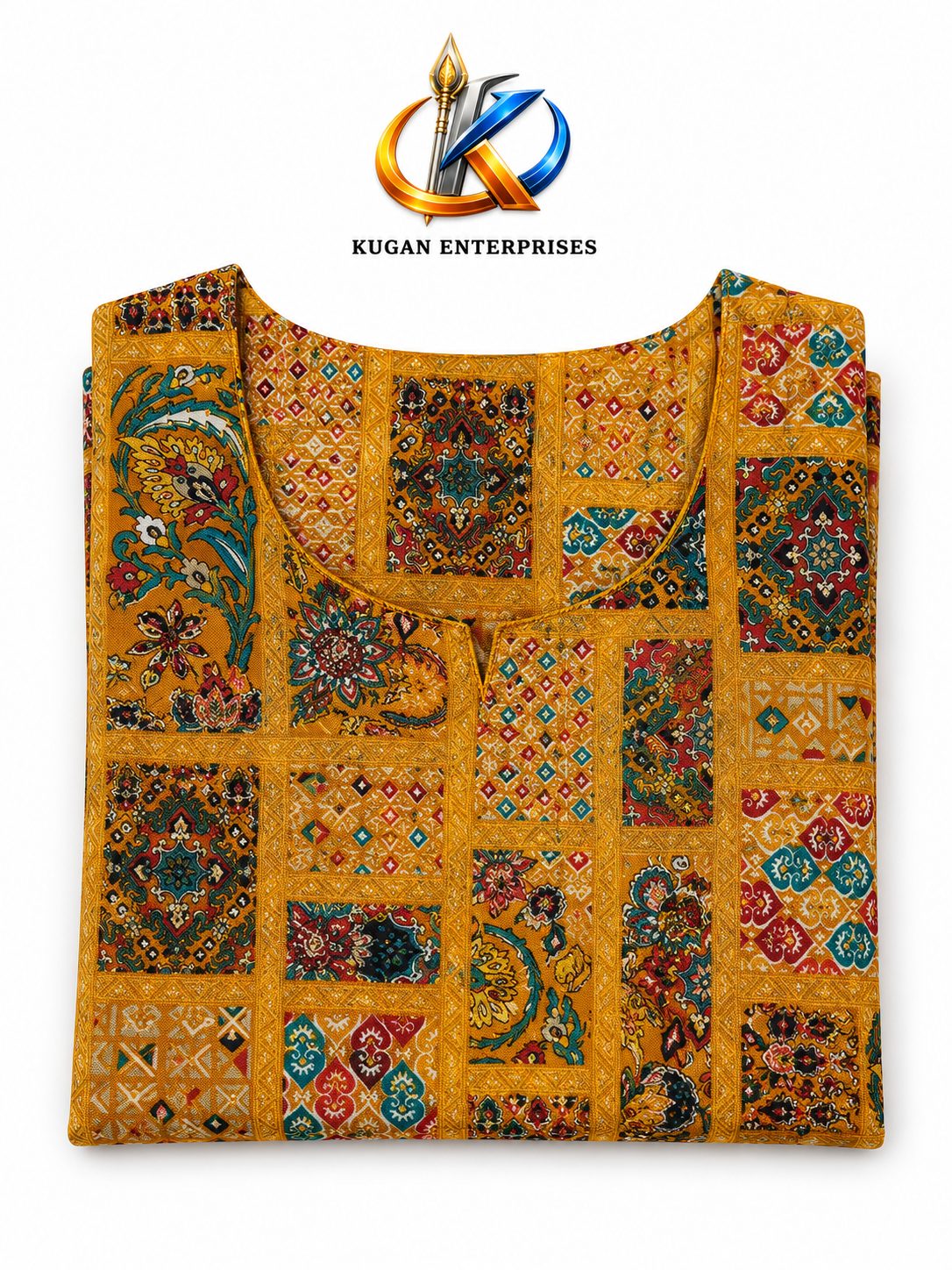 Mustard Mosaic Frilled Umbrella Dress