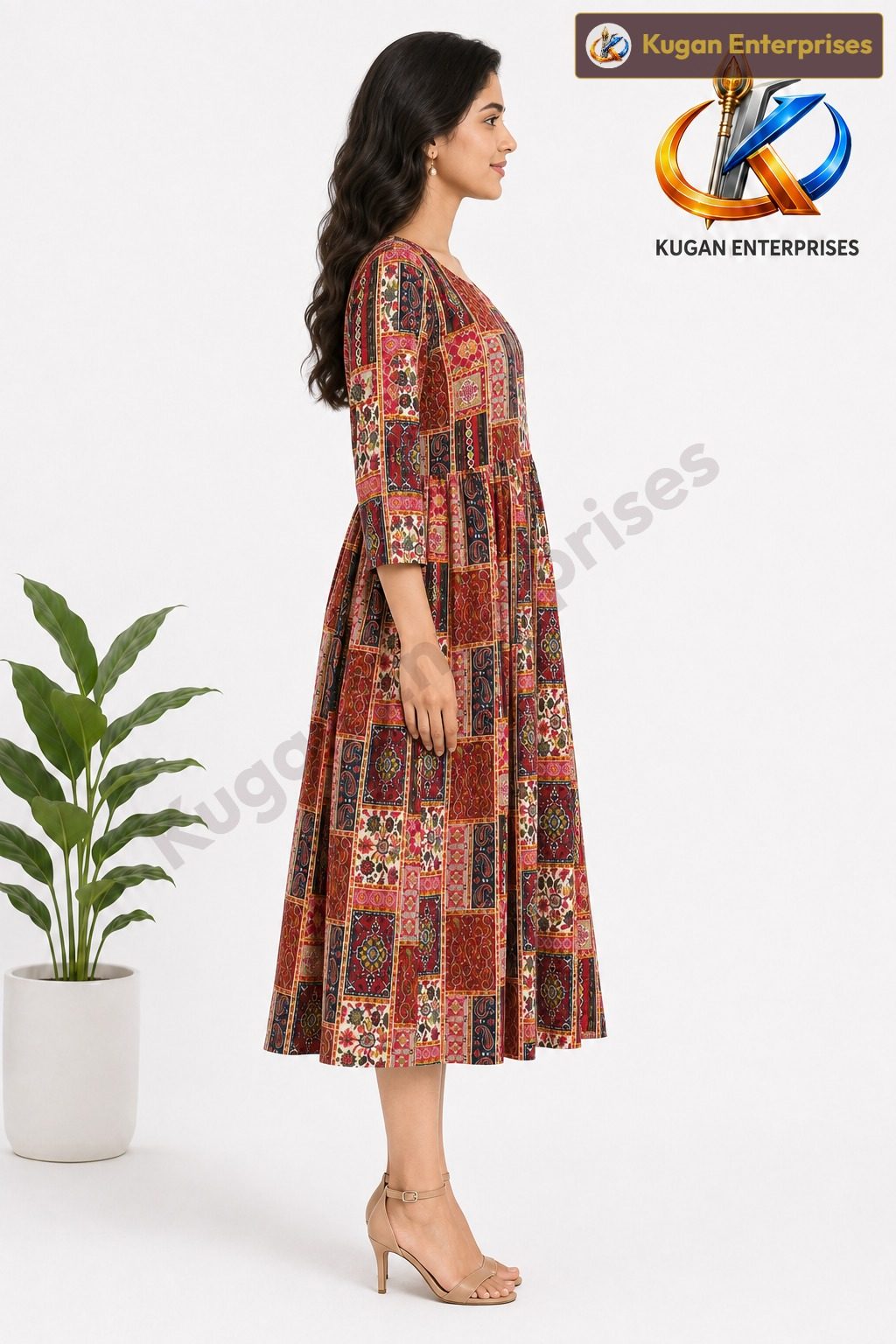 Ruby Mosaic Frilled Umbrella Dress