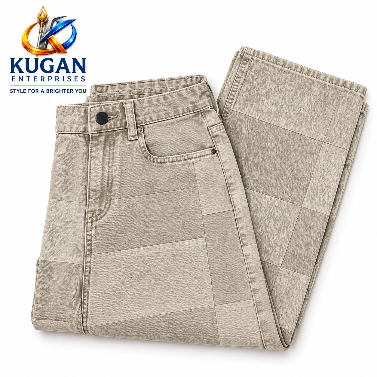 Women’s Beige Patchwork Baggy Cotton Pants