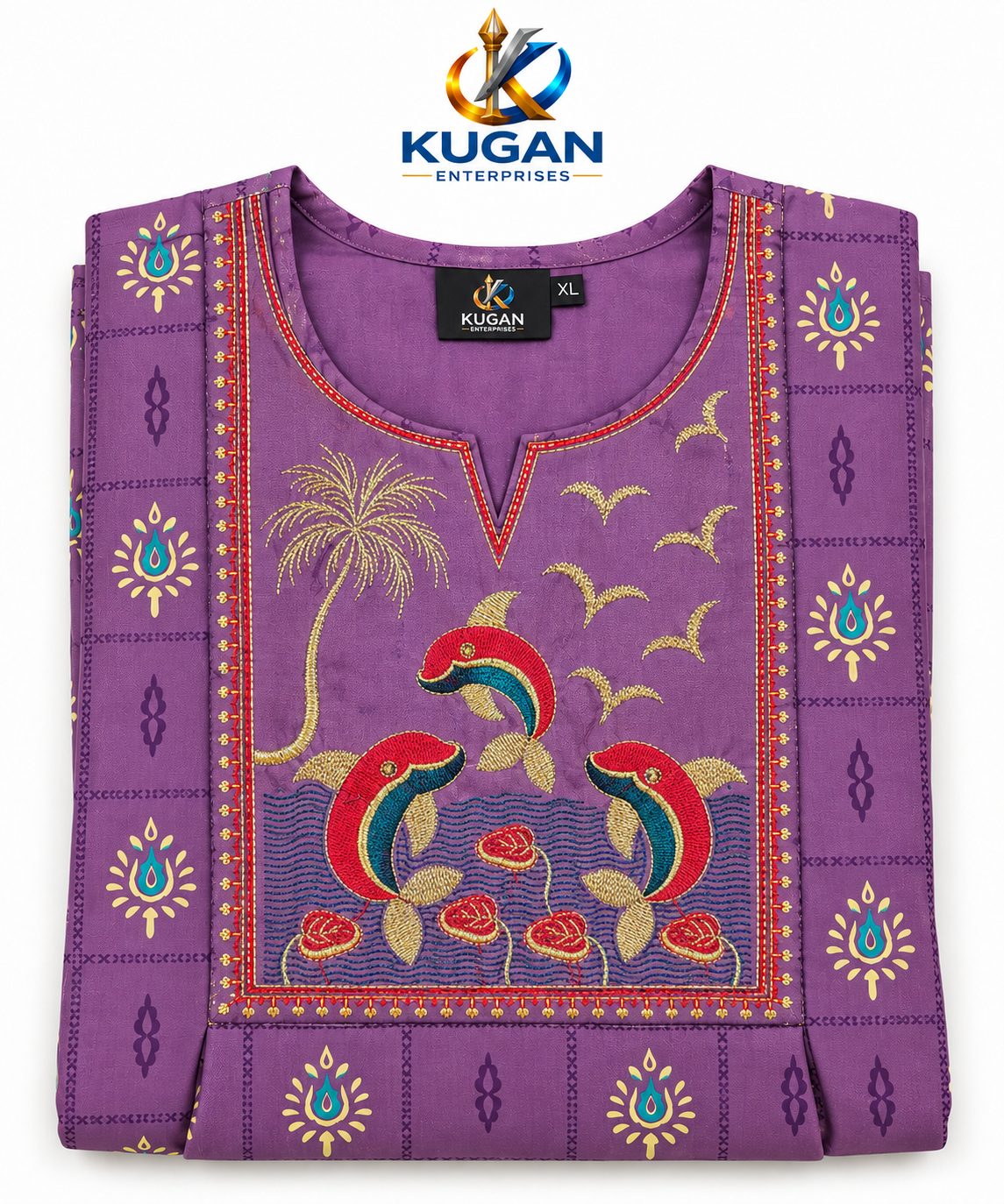 Purple Rayon Peacock & Floral Embroidered Umbrella Dress