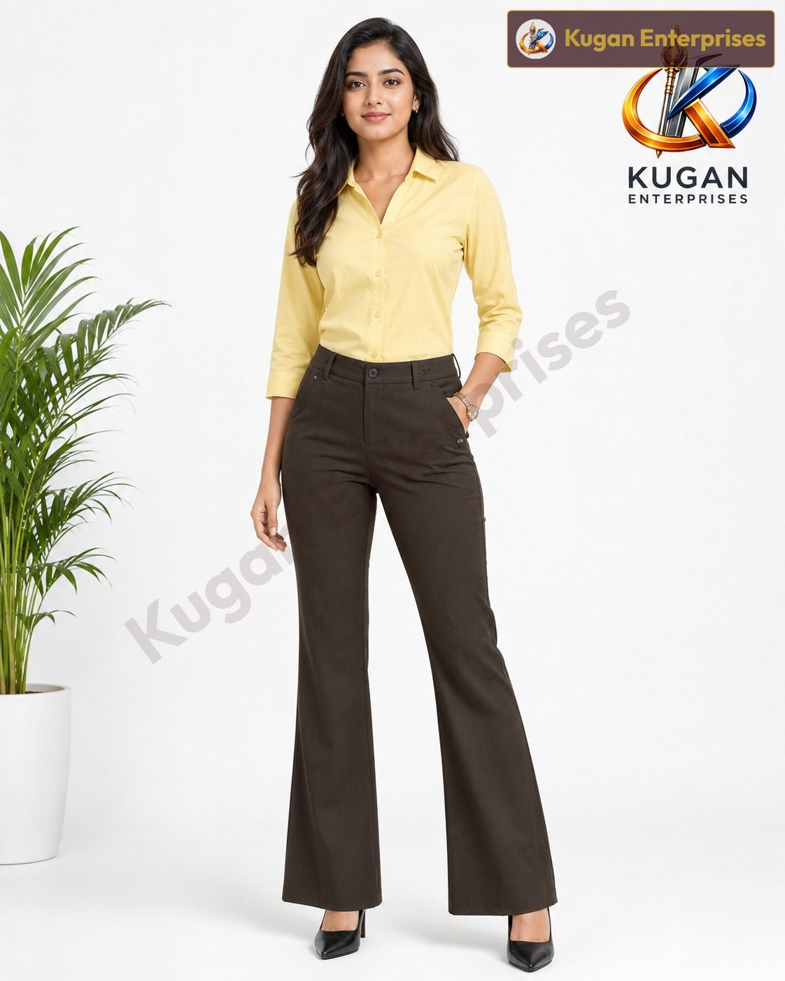 Women’s Dark-Brown High-Waist Barbie Bootcut Formal Pant