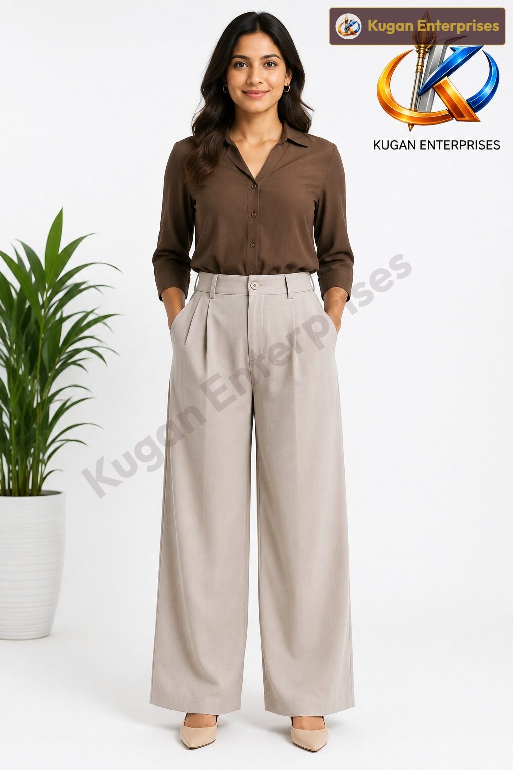 Light-Beige Korean Wide-Leg Baggy Pant