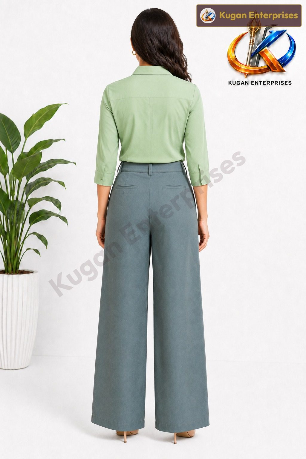 Blueish-Green Korean Wide-Leg Baggy Pant