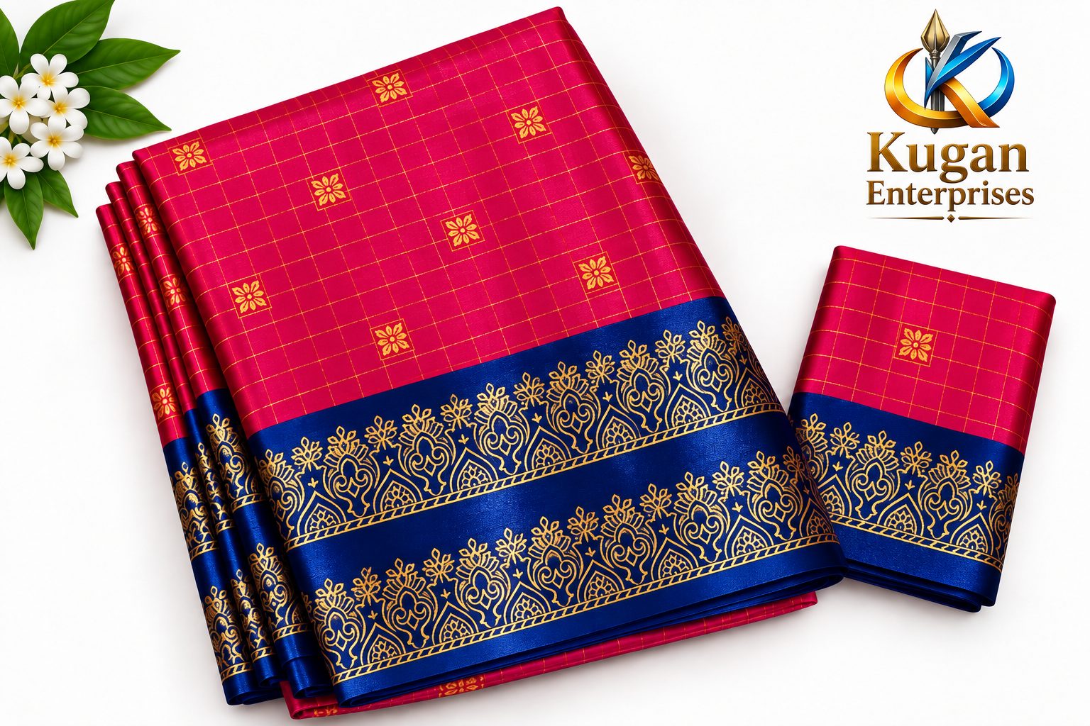 Rani Pink and Navy Blue Traditional Printed Saree