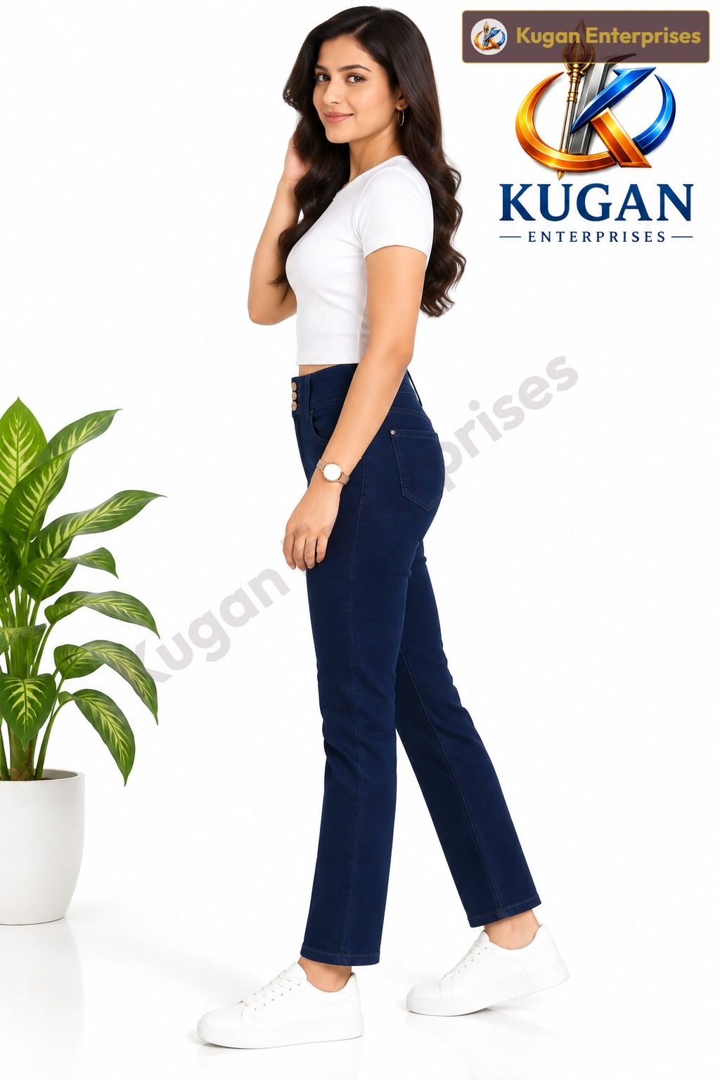 Women’s Dark Blue 3-Button Ankle-Length Jeans