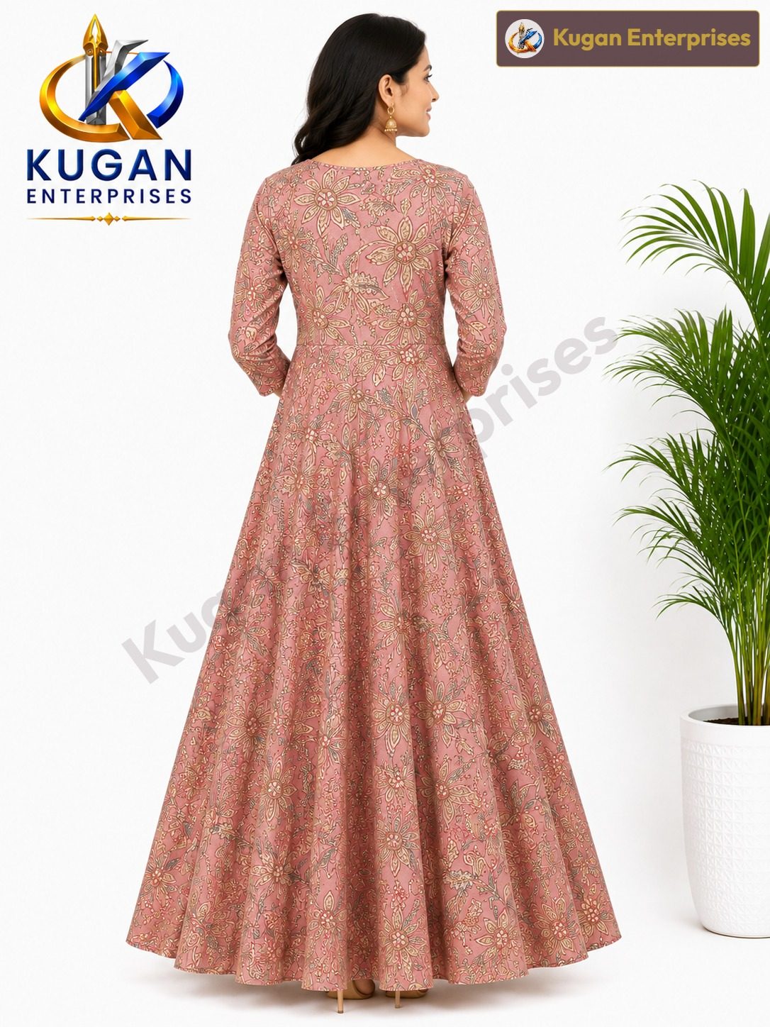 Rose Pink Floral Print Embroidered Kurta