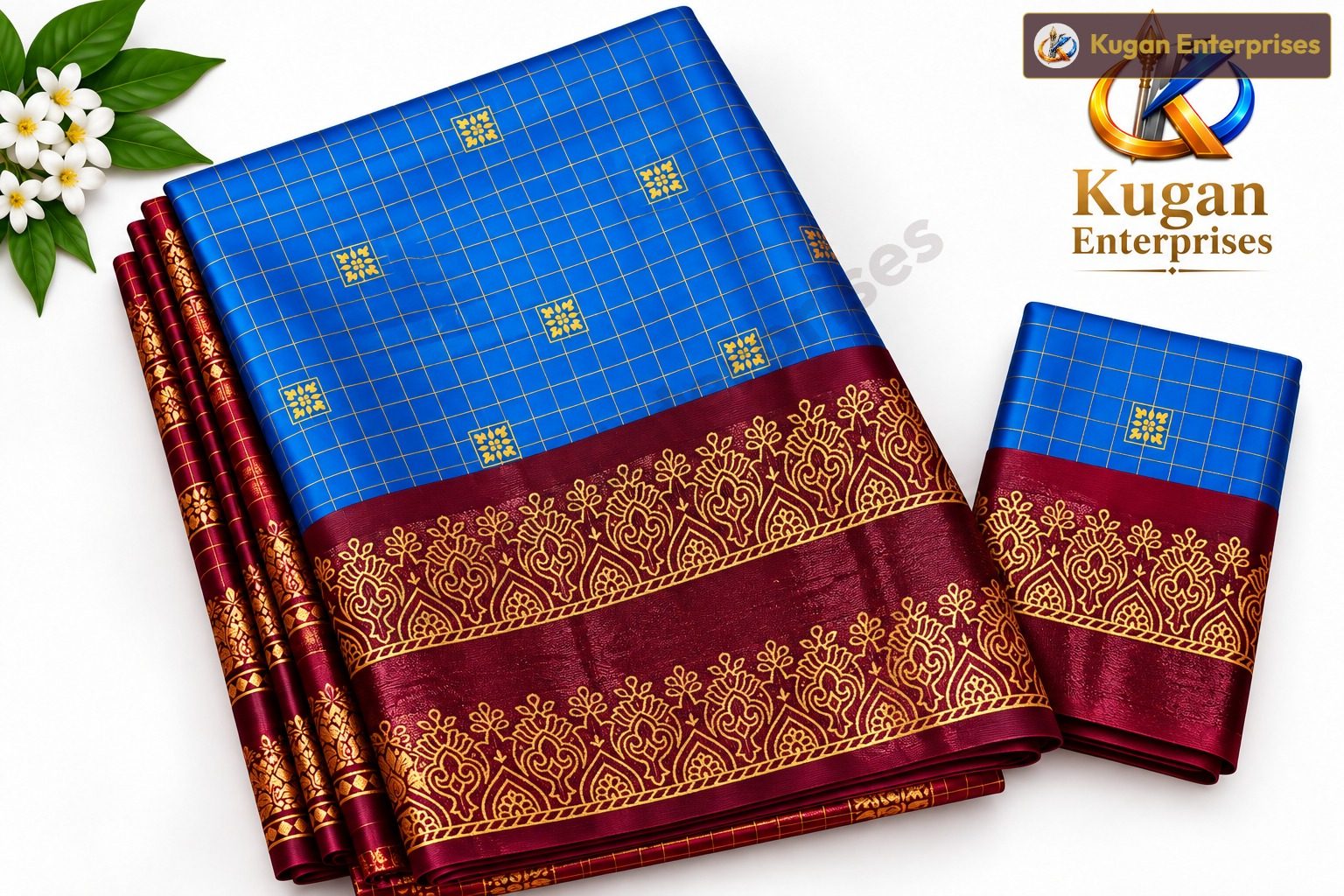 Royal Blue and Wine Maroon Traditional Printed Saree