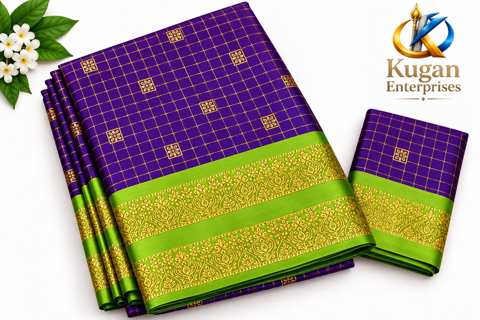 Royal Purple and Chartreuse Green Traditional Saree