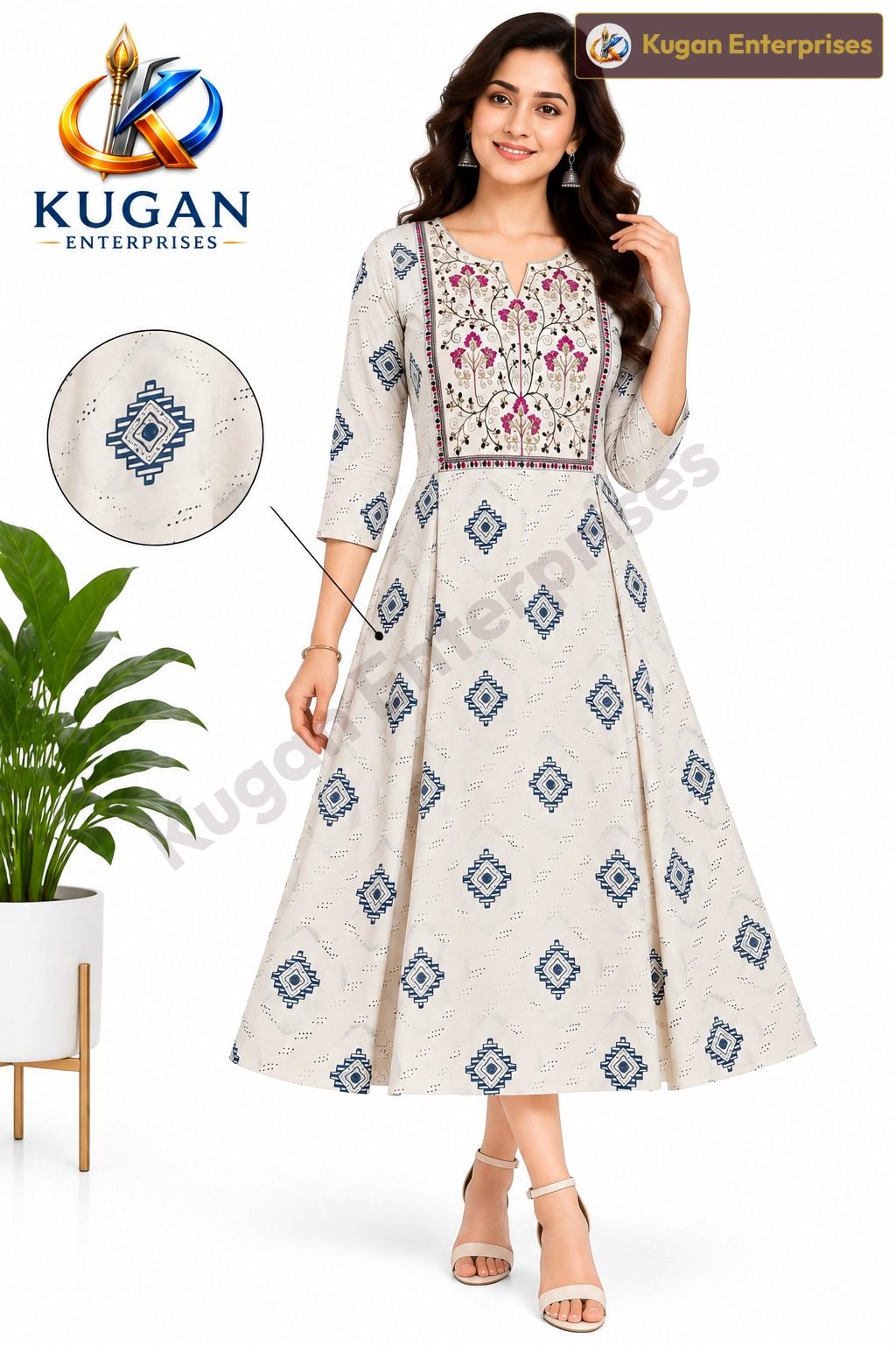 Rayon Floral Embroidery Umbrella Kurta Dress